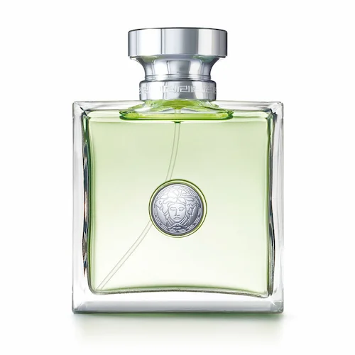 Versense by Versace perfume bottle, showcasing its green and gold design that reflects its fresh, Mediterranean-inspired woody scent for women.